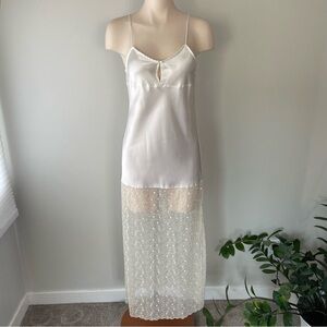 Vintage NWT La Senza Satin Lace Maxi Slip Dress Full Length Chemise Lingerie